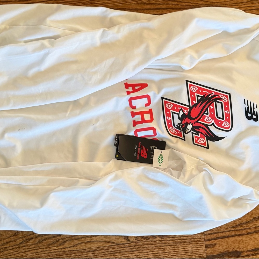 New Balance White Long Sleeve Tee with Red Graphics